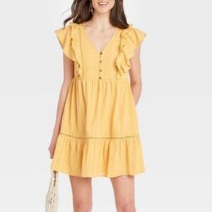Knox Rose Women's Flutter Short Sleeve Dress Medium Yellow